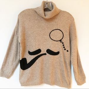 ZARA Knit Graphic Woven Turtleneck Sweater SZ S